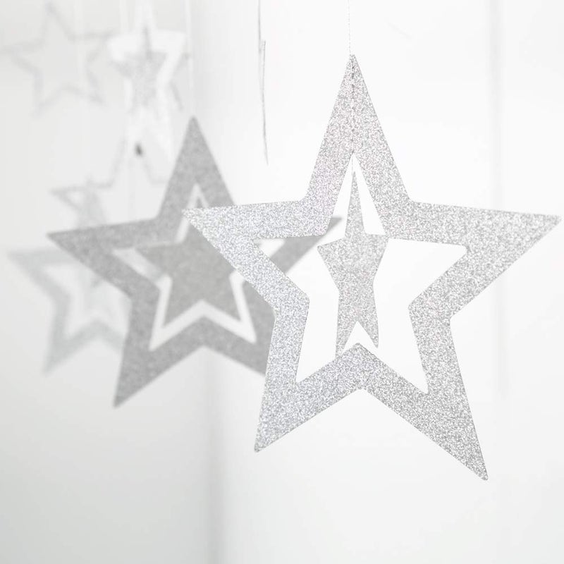 Decor365 Glitter Silver Star Garlands Kit Metallic 3D Star Hanging Paper Garland Multi-shaped Twinkle Star Birthday Party supplies Wedding Baby Shower Christmas Decorations for Nursery Kids Boys Girls Room - Image 4